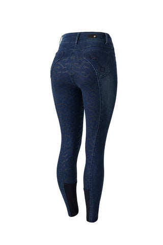 Horze Kaia Denim Silicone Full Seat Breeches with Crystals